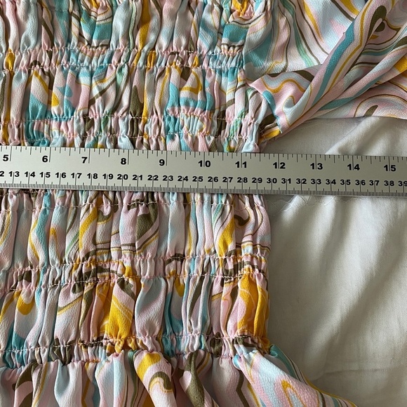 Chenault Women's Abstract Pastel Splash Off Shoulder Bell Sleeve Flared Blouse M - Picture 10 of 16